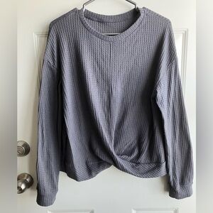 Gray waffle knit twist front long sleeved shirt large